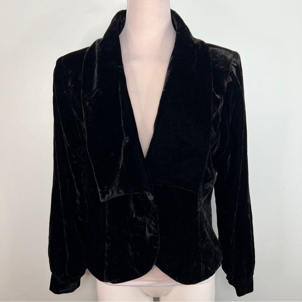 VNT Silk Assets Black Velvet Cropped Blazer Jackets with Shawl Collar - Size L - Picture 5 of 10